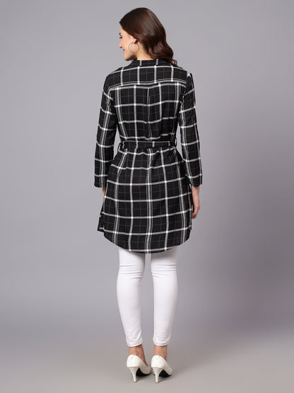 Women's Black Checkered Full Sleeves Tunic