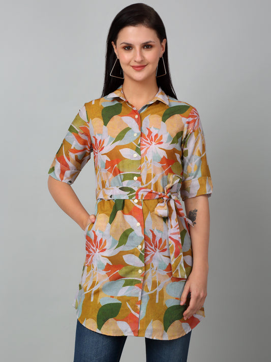 Women's Casual  Multi Color Floral Print Spread Collar Top