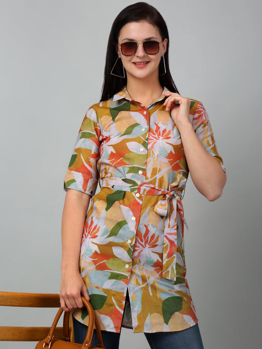 Women's Casual  Multi Color Floral Print Spread Collar Top