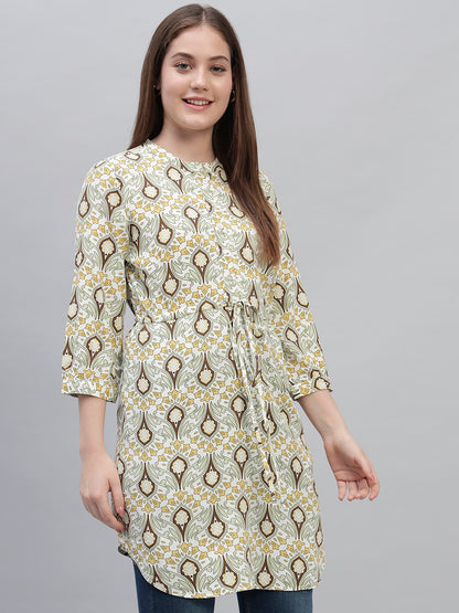 Women's Green Printed 3/4th Sleeves Round Neck Casual Long Tunic