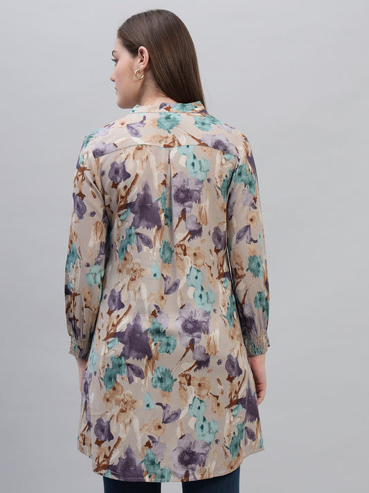 Women's Multi Printed Full Sleeves Round Neck Casual Long Tunic