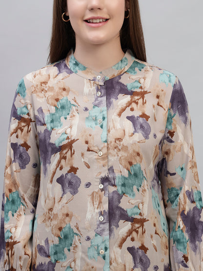 Women's Multi Printed Full Sleeves Round Neck Casual Long Tunic