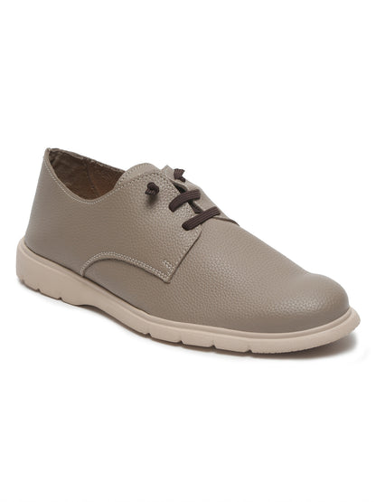 Men's Beige Solid Lace-Up Casual Shoes