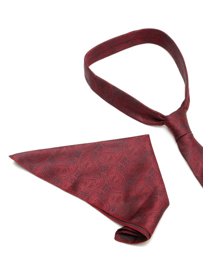 Men's Maroon Fashion Paisley Pattern Tie Set