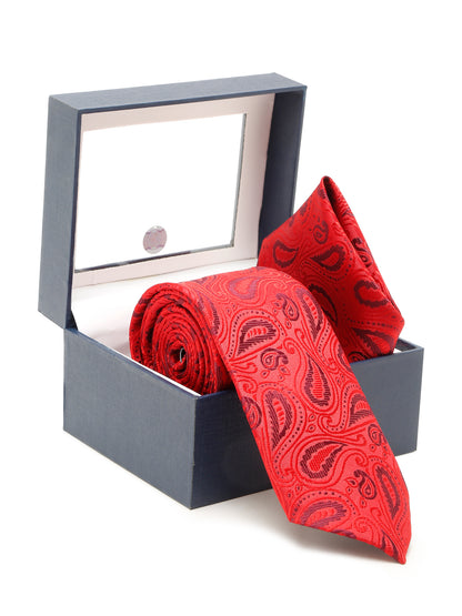 Men's Red Fashion Paisley Pattern Tie Set