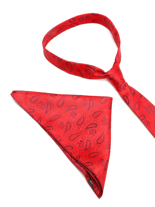 Men's Red Fashion Paisley Pattern Tie Set