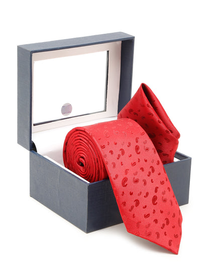 Men's Red Fashion Paisley Pattern Tie Set