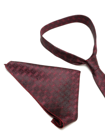 Men's Maroon Fashion Medallion Pattern Tie Set