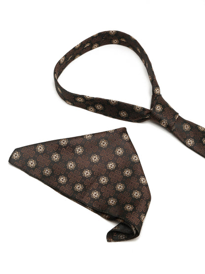 Men's Brown Fashion Floral Pattern Tie Set