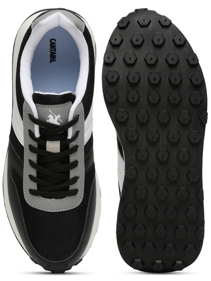 Men Lace-Up Black Casual Sneakers