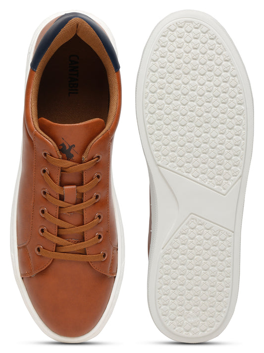 Men Lace-Up Tan Casual Sneakers