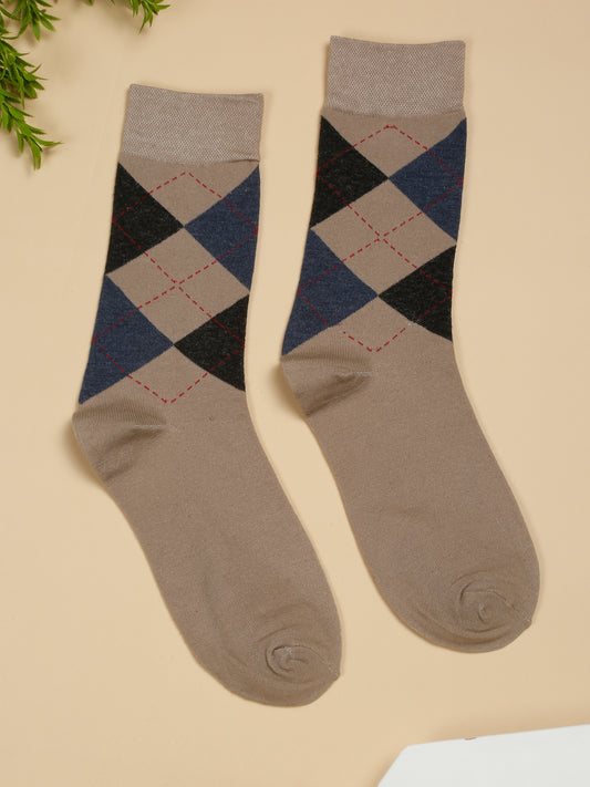 Men's Beige Basic Crew length Socks -Pack of 5