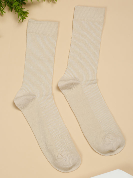 Men's Cream Basic Crew length Socks -Pack of 5