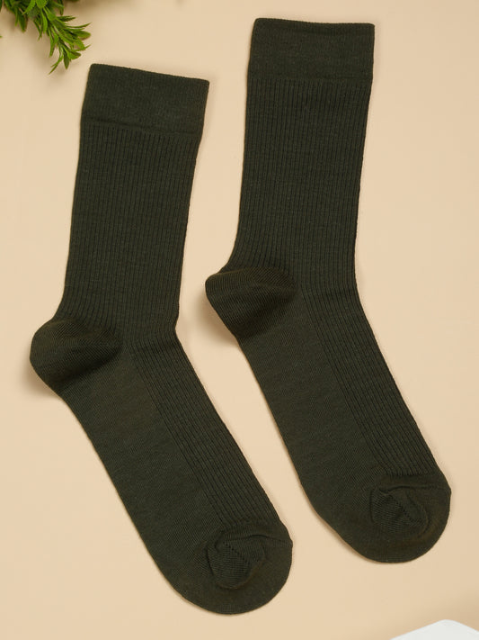 Men's Olive Green Basic Crew length Socks -Pack of 5
