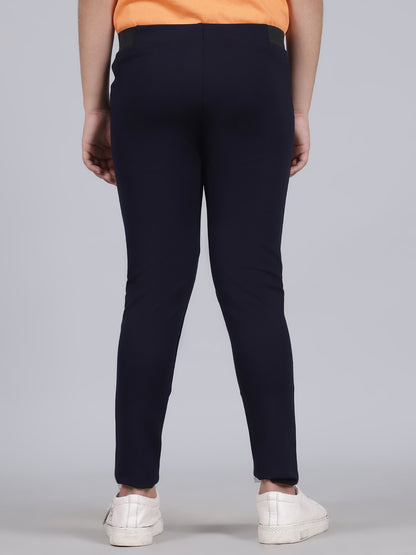 Girls Navy Blue Solid Regular Fit Casual Jegging