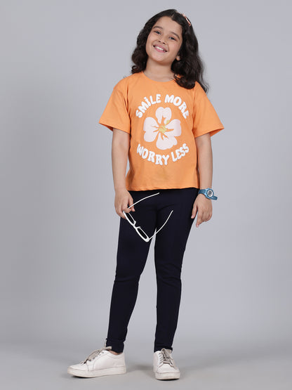 Girls Navy Blue Solid Regular Fit Casual Jegging