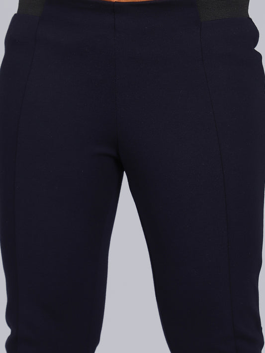 Girls Navy Blue Solid Regular Fit Casual Jegging