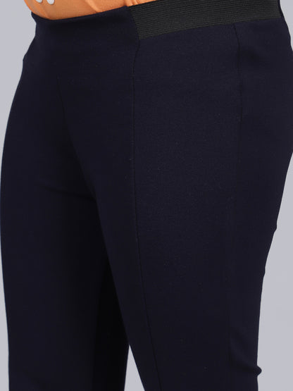 Girls Navy Blue Solid Regular Fit Casual Jegging