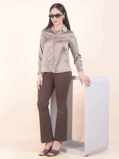 Casual Shirt for Women l Breathable & Soft with Color Fastness Regular Fit Polyester Fabric Solid Pattern