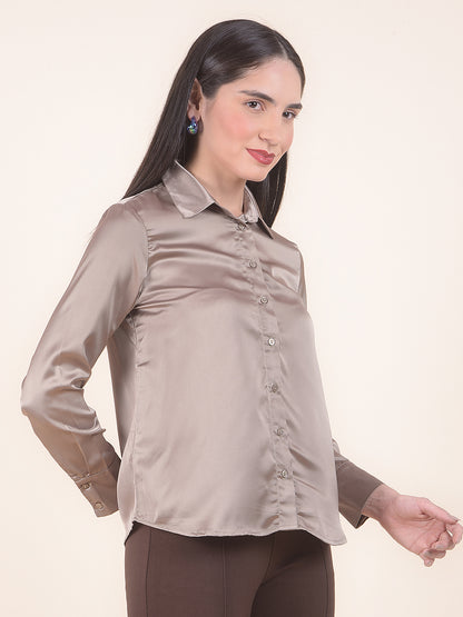Casual Shirt for Women l Breathable & Soft with Color Fastness Regular Fit Polyester Fabric Solid Pattern