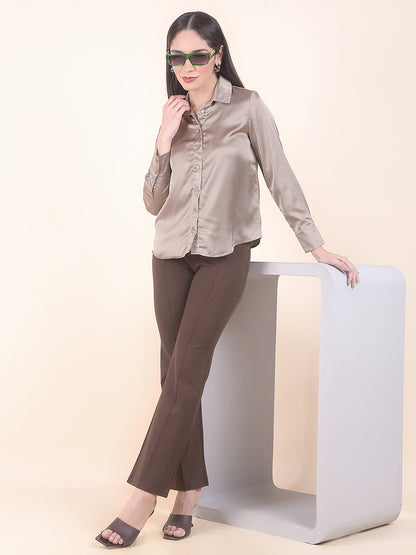 Casual Shirt for Women l Breathable & Soft with Color Fastness Regular Fit Polyester Fabric Solid Pattern