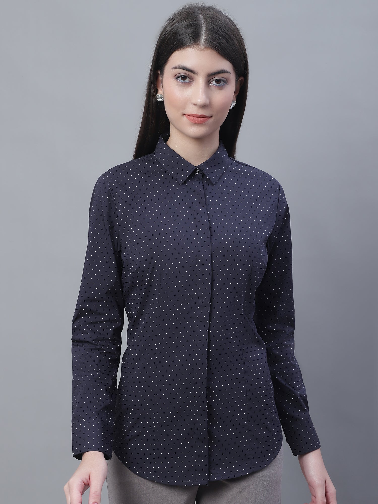 Women's Navy Blue Full Sleeve Formal Shirt | Cantabil Women's Navy Blue Full Sleeve Formal Shirt | Cantabil