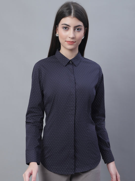 Cantabil Women Formal Full Sleeve Navy Blue Shirt (7135524716683)