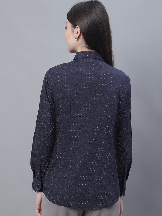 Cantabil Women Formal Full Sleeve Navy Blue Shirt (7135524716683)