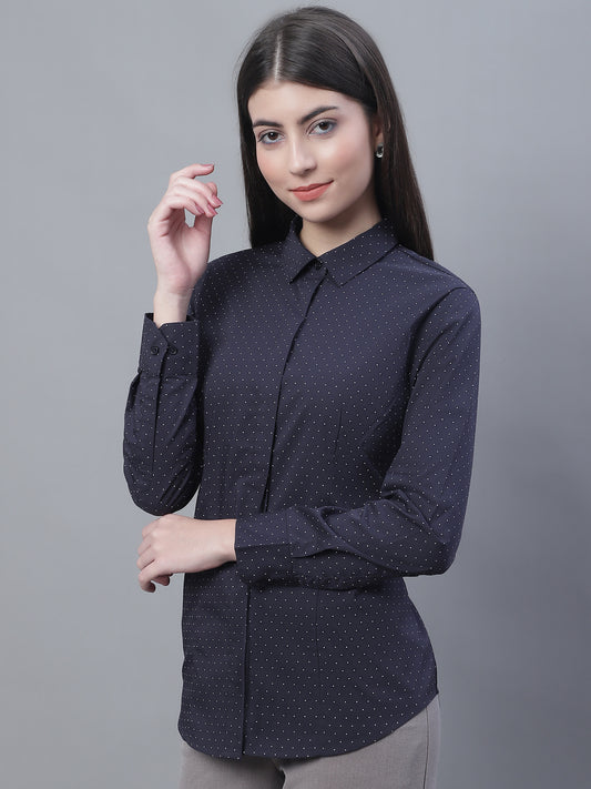 Cantabil Women Formal Full Sleeve Navy Blue Shirt (7135524716683)