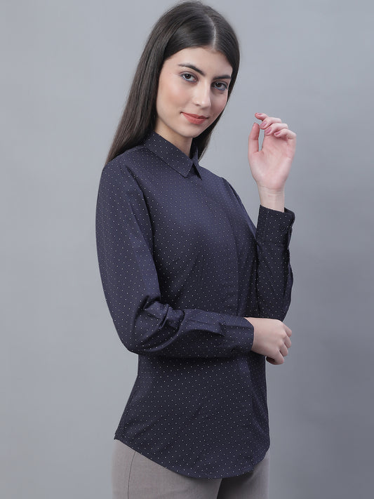 Cantabil Women Formal Full Sleeve Navy Blue Shirt (7135524716683)