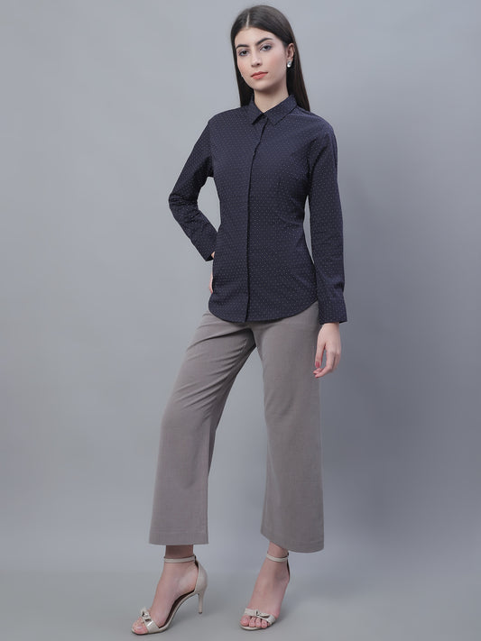Cantabil Women Formal Full Sleeve Navy Blue Shirt (7135524716683)