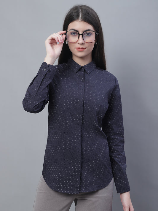 Cantabil Women Formal Full Sleeve Navy Blue Shirt (7135524716683)