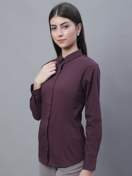Cantabil Women Formal Full Sleeve Wine Shirt (7135525535883)