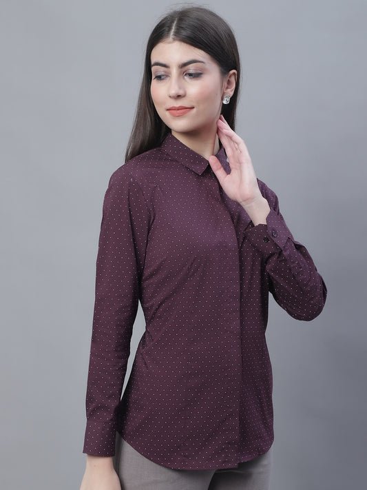 Cantabil Women Formal Full Sleeve Wine Shirt (7135525535883)