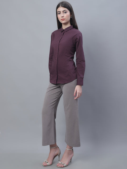 Cantabil Women Formal Full Sleeve Wine Shirt (7135525535883)