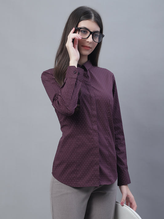 Cantabil Women Formal Full Sleeve Wine Shirt (7135525535883)