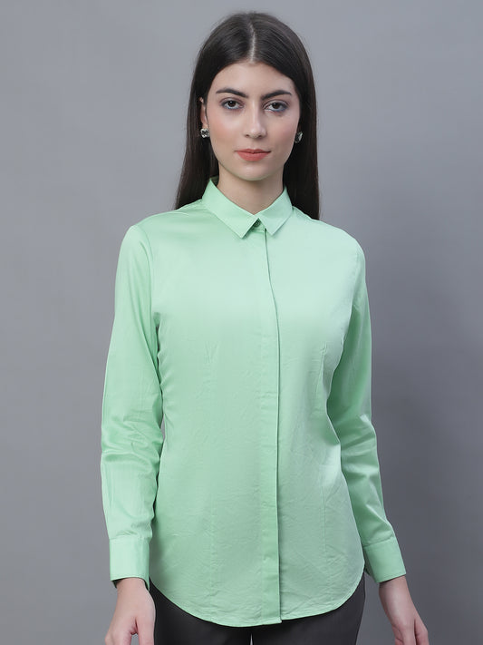 Cantabil Women Formal Full Sleeve Green Shirt (7135520129163)