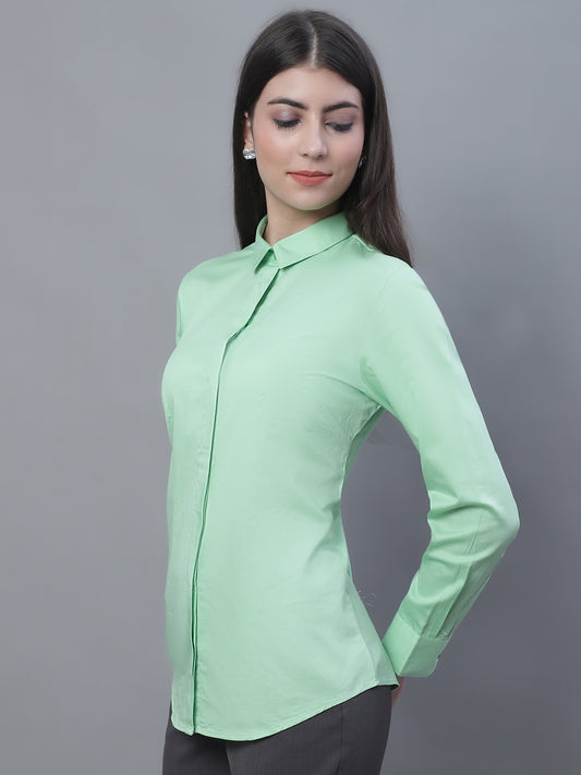 Cantabil Women Formal Full Sleeve Green Shirt (7135520129163)