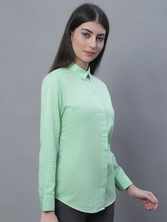 Cantabil Women Formal Full Sleeve Green Shirt (7135520129163)