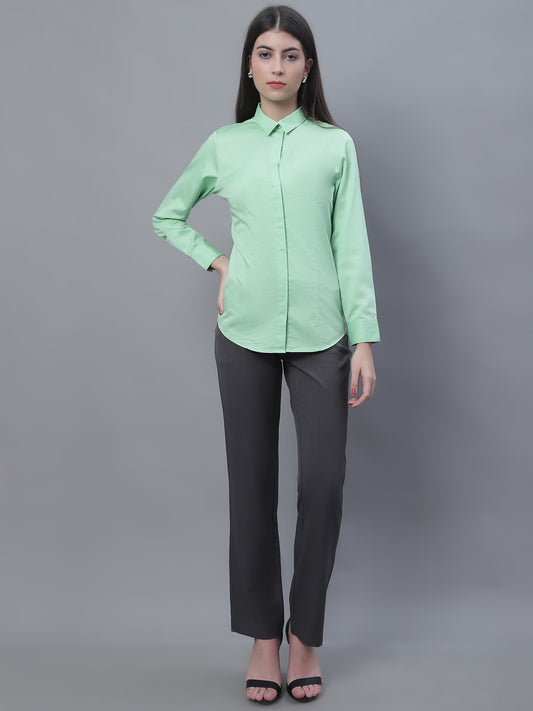Cantabil Women Formal Full Sleeve Green Shirt (7135520129163)