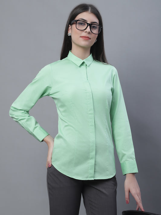 Cantabil Women Formal Full Sleeve Green Shirt (7135520129163)