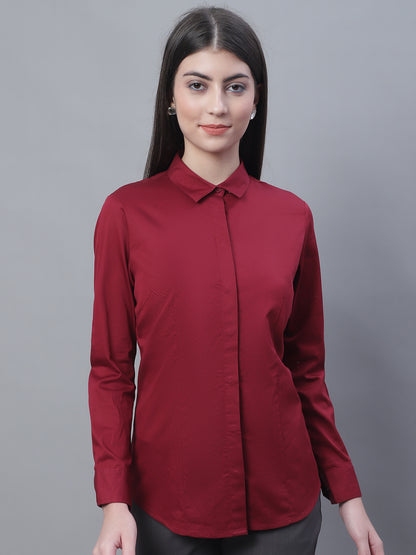 Cantabil Women Formal Full Sleeve Maroon Shirt (7135521013899)