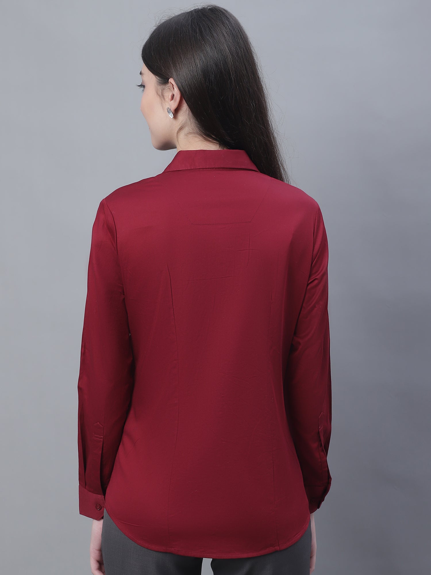 Cantabil Women Formal Full Sleeve Maroon Shirt (7135521013899)