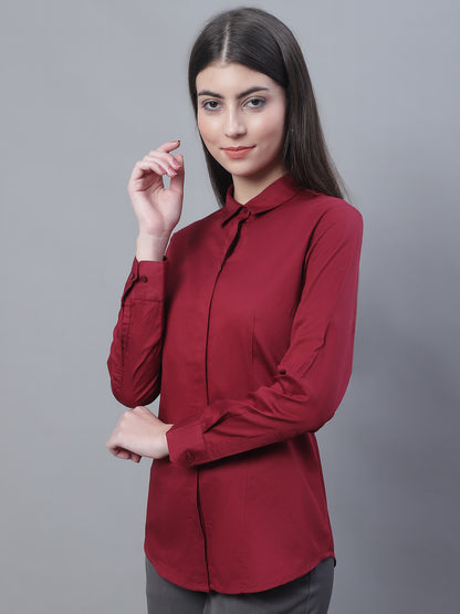 Cantabil Women Formal Full Sleeve Maroon Shirt (7135521013899)