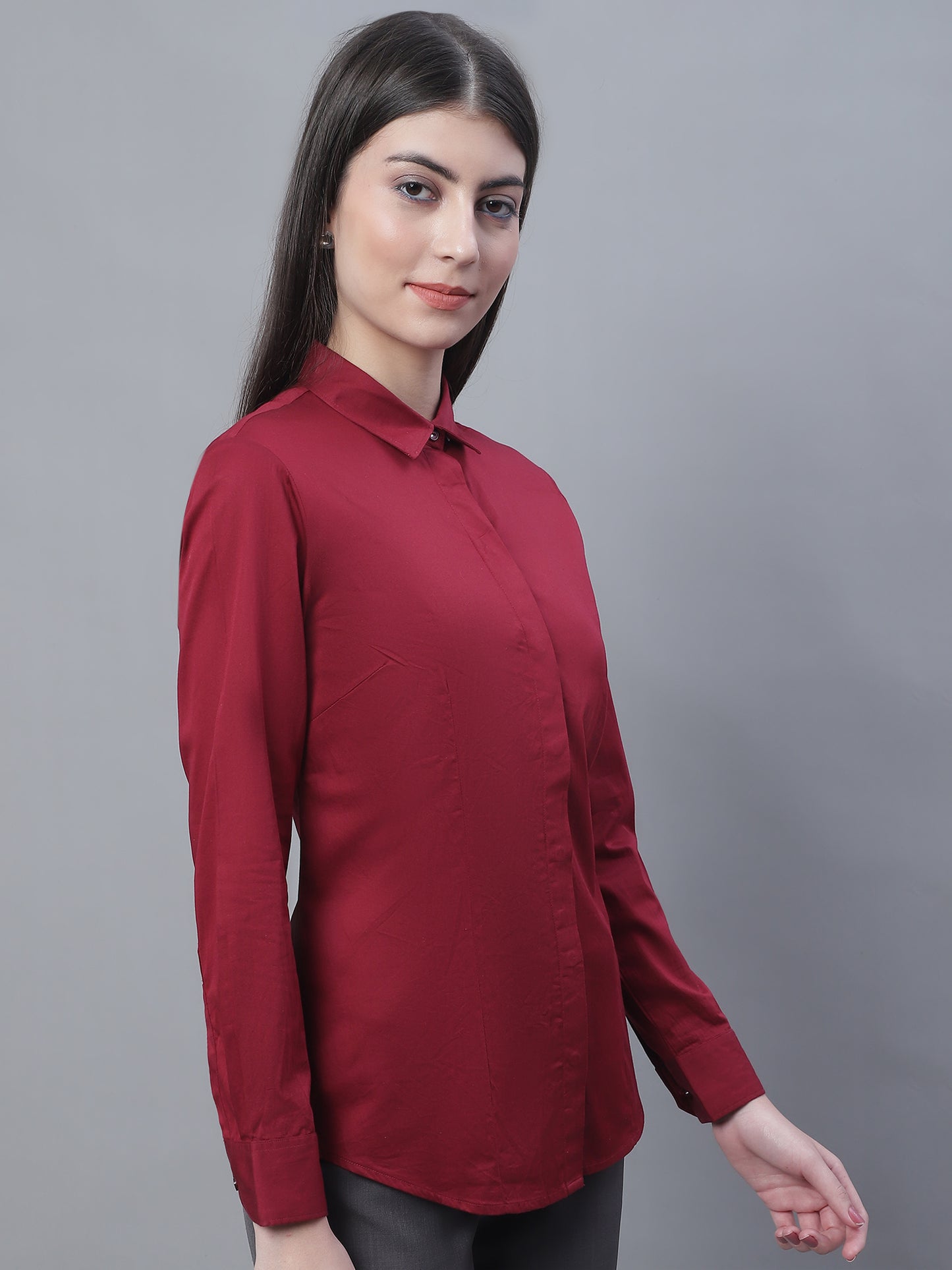 Cantabil Women Formal Full Sleeve Maroon Shirt (7135521013899)