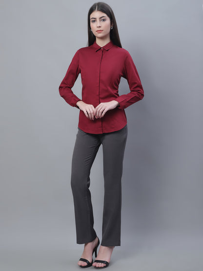 Cantabil Women Formal Full Sleeve Maroon Shirt (7135521013899)