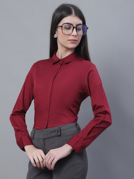 Cantabil Women Formal Full Sleeve Maroon Shirt (7135521013899)