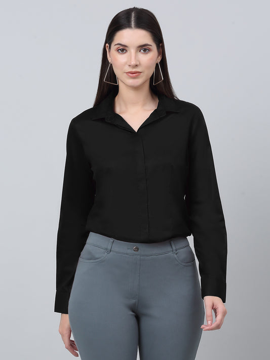 Women's Formal Slim Fit Black Regular Full Sleeve  Shirt