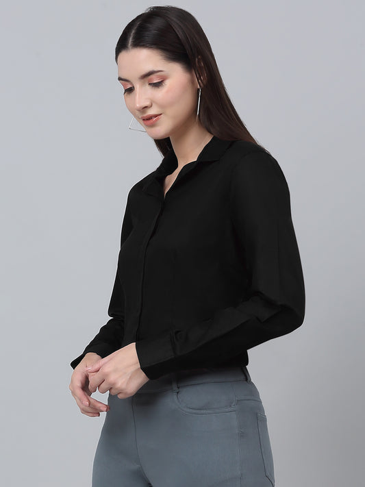 Women's Formal Slim Fit Black Regular Full Sleeve  Shirt