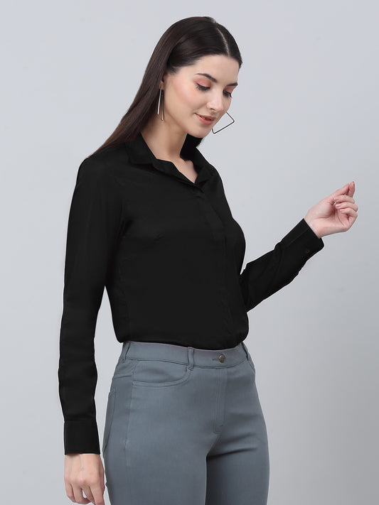 Women's Formal Slim Fit Black Regular Full Sleeve  Shirt